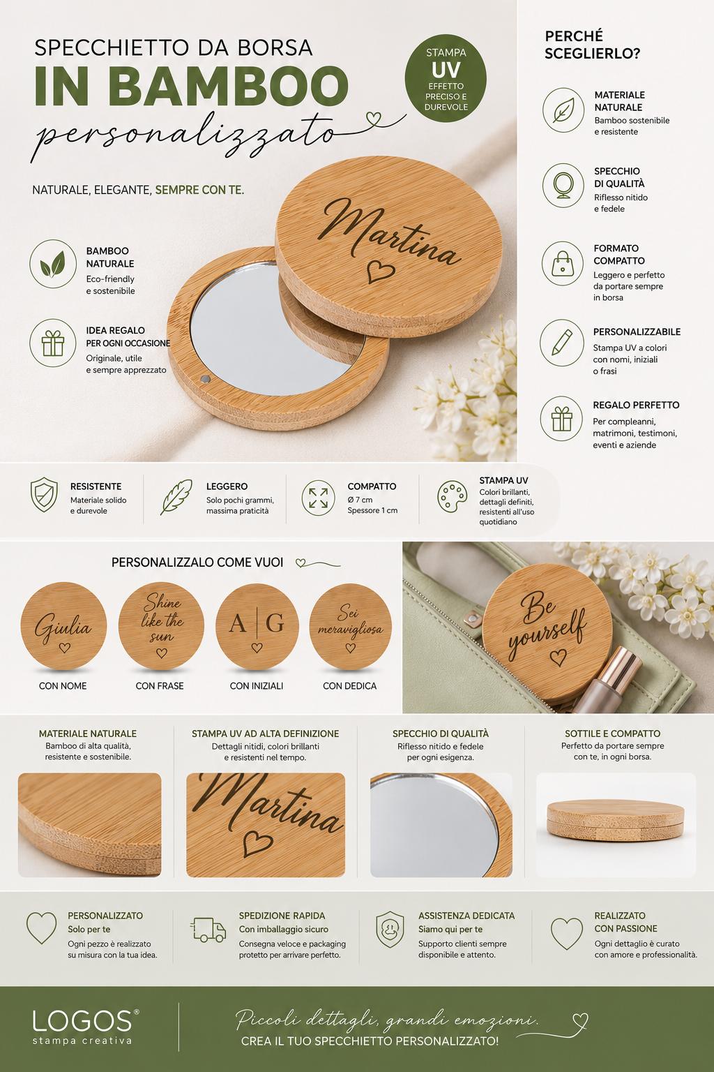 Specchietto in bamboo personalizzato