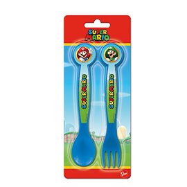 Stor 26 Set 2 Posate Cucchiaio e Forchetta Super Mario