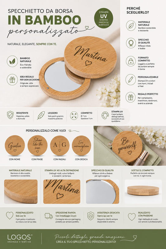 Specchietto in bamboo personalizzato