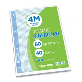 Ricambi 4 fori Rinforzati 80 gr A4 Col. 40 ff