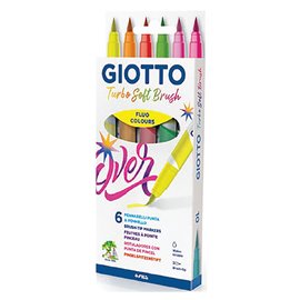 Pennarelli Giotto Turbo Soft Brush a 6 Colori Fluo 10 pz.