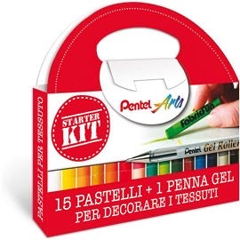 Pentel 00 Set Pastelli per tessuti 15 col + Roller 002