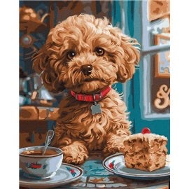 Painting by Numbers 40х50 KHO6618 Maltipoo at the coffee shop