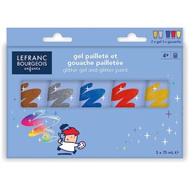 LB Tempera e Gel con Brillantini 5 Tubi Da 75 ml.
